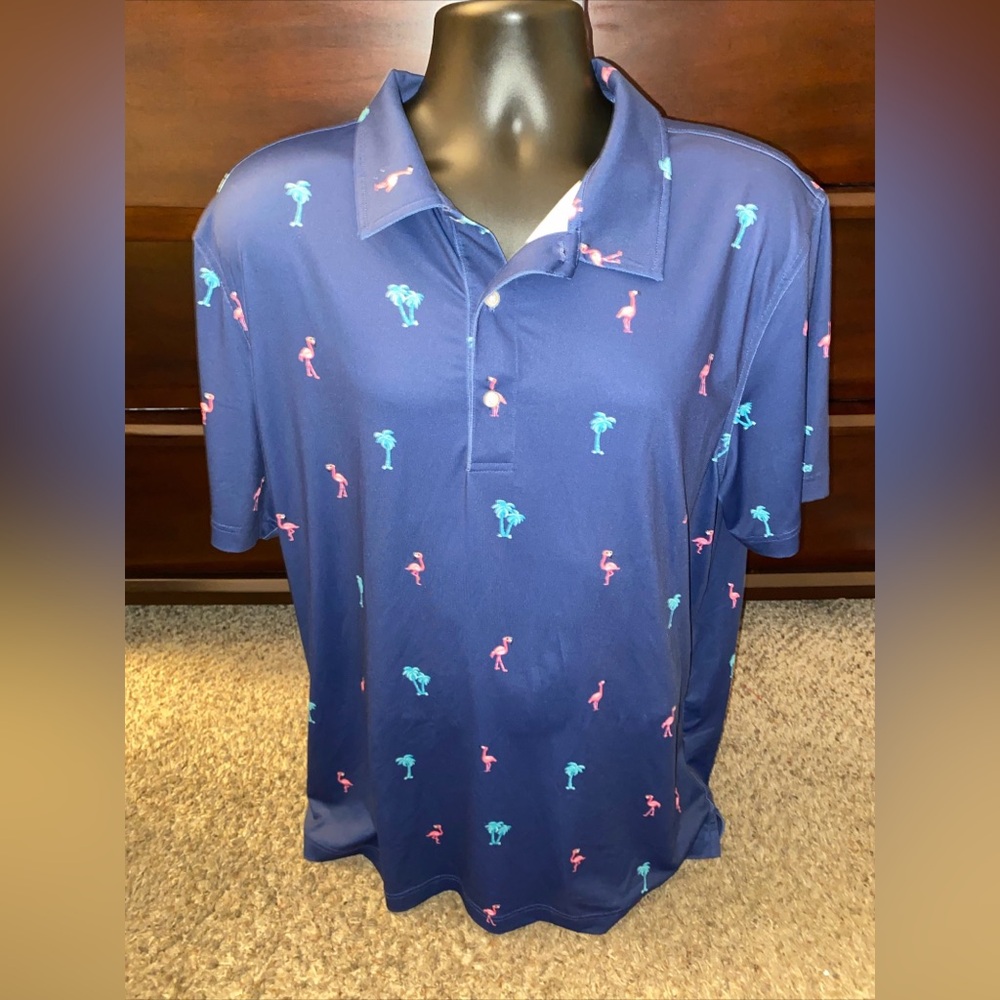Chubbies Blue Polo with Pink and Teal Palm Print